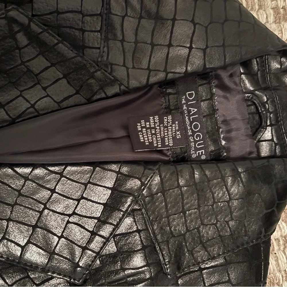 Dialogue Shiny Black Croc-Patterned genuine LEATHER Blazer xs - Picture 5 of 11